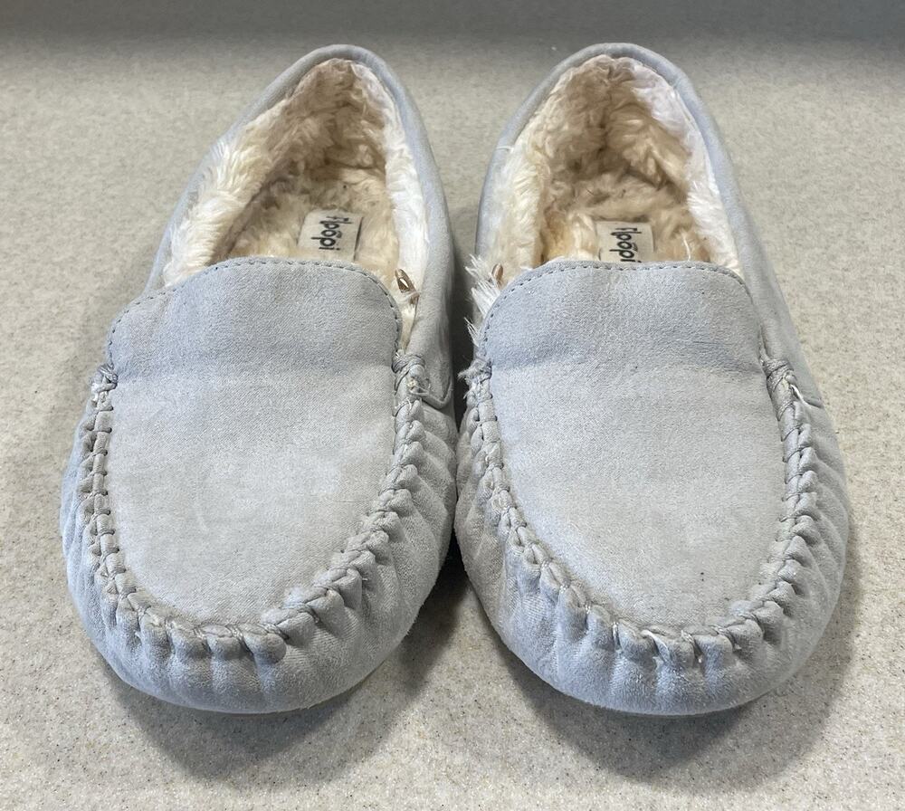 Floopi-Lilly Moccasin Faux Sued Slippers Gray Women’s Size 10 Casual Comfortable